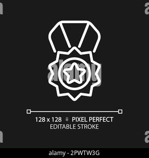 Medal pixel perfect white linear icon for dark theme Stock Vector