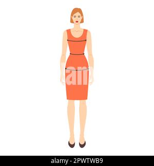 Women to do bust, waist, hips measurement body with arrows fashion  Illustration for size chart. Flat female character front 8 head size girl  in red dress. Human lady infographic template for clothes
