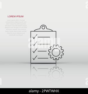 Vector document icon in flat style. Project management sign illustration pictogram. To do list with gear business concept. Stock Vector