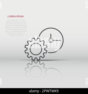 Vector clock icon in flat style. Project management sign illustration pictogram. Timer with gear business concept. Stock Vector