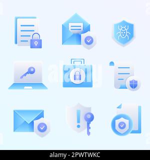 Security icons. Set of privacy, protection, defense and more. Change to any size and any colour.3D financial security on mobile application, online payment cryptocurrency payment protection concept. Vector illustration Stock Vector
