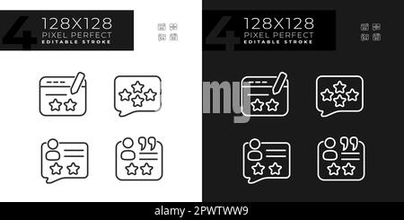 Leave comments and feedbacks pixel perfect linear icons set for dark, light mode Stock Vector