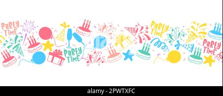 Birthday vector banner design. Party time text with birthday event and celebration elements. Vector illustration party decoration background. Stock Vector