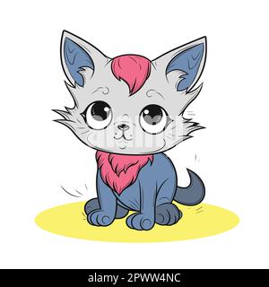 funny cute kitten cartoon style vector illustration clipart isolated on white background Stock Vector