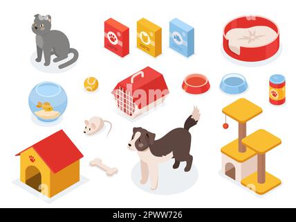 Isometric items for pets set Stock Vector