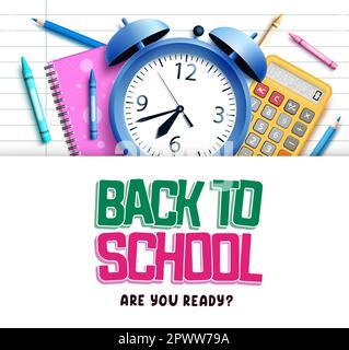 Back to school vector template. Back to school text in empty space with student items and supplies. Vector illustration educational greeting template. Stock Vector