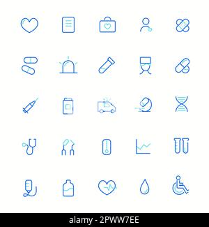 Medicine and health. High quality concepts of linear minimalistic flat vector icons set for web sites, interface of mobile applications and design of printed products. Color editable. Vector illustration Stock Vector
