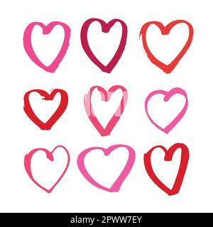 Vector set of pink hearts drawn by hand with a marker Stock Vector