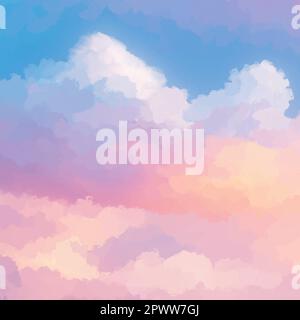 Hand painted sugar cotton candy cloud scene Stock Vector