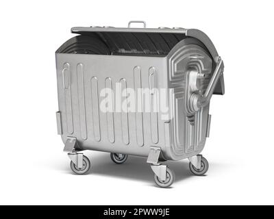 Metal garbage contaner or refuse trash bin isolated on white. 3d illustration Stock Photo