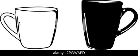 Coffee cups in black and white vector design on transparent background. Stock Vector