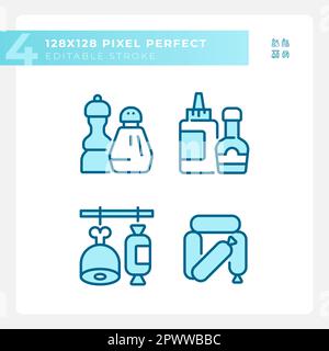 Barbecue food pixel perfect blue RGB color icons set Stock Vector
