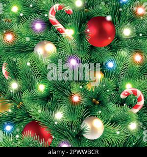 Christmas background of decorated Christmas tree branches Stock Vector