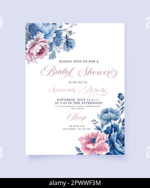 Blue vintage greeting card template with bow and ribbon. Vector wedding ...
