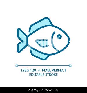 Fish pixel perfect blue RGB color icon Stock Vector