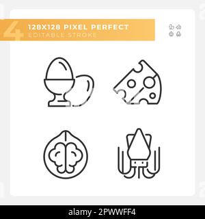 Healthy food pixel perfect linear icons set Stock Vector