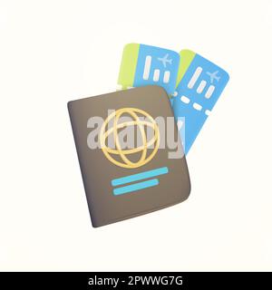 3d illustration of international passport ID with globe for vacation and journey with flight tickets, plane tickets. Passports, boarding passes and airplane. Travel concept. Booking service or travel. Vector illustration Stock Vector
