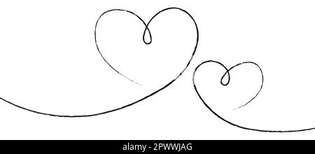 Black thin lines two love hearts on a white background - Vector ...
