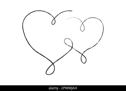 Black thin lines two love hearts on a white background - Vector ...