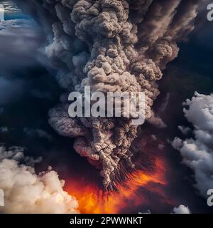 Aerial View of Billowing Smoke and Ashes Erupting From a Volcano Stock ...
