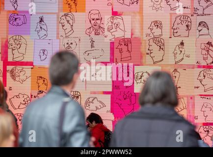 London, England, UK. 1st May, 2023. Giant digital portrait of King Charles II that features hundreds of thousands of individual portraits of the king drawn by people across the UK is seen displayed in Outternet in central London. (Credit Image: © Tayfun Salci/ZUMA Press Wire) EDITORIAL USAGE ONLY! Not for Commercial USAGE! Stock Photo