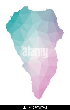 Polygonal map of La Palma. Geometric illustration of the island in emerald and amethyst colors. La Palma map in low poly style. Stock Vector