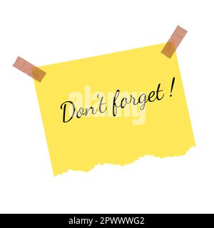 Sticky notes. Realistic reminder on adhesive tapes. Torn notebook sheet. Writing memos on crumpled notepaper with folded corners. Don't forget letteri Stock Vector