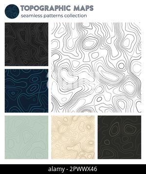 Topographic maps. Appealing isoline patterns, seamless design. Awesome tileable background. Vector illustration. Stock Vector
