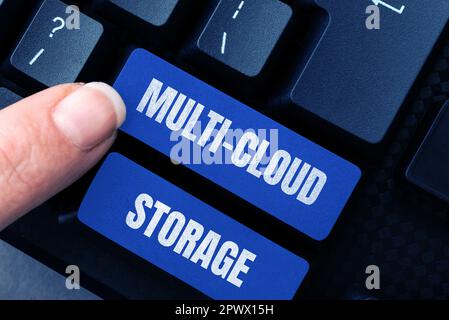 Text caption presenting Multi Cloud Storage, Business overview use of multiple cloud computing and storage services Stock Photo