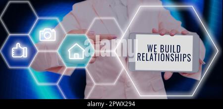 Conceptual caption We Build Relationships, Word Written on Developing business growth success process and teamwork Stock Photo