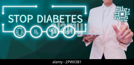 Text caption presenting Stop Diabetes, Concept meaning Blood Sugar Level is higher than normal Inject Insulin Stock Photo