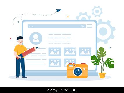 Personal Portfolio with Profile Data, Resume or Self Improvement to Attract Clients and Employers in Flat Cartoon Hand Drawn Templates Illustration Stock Photo