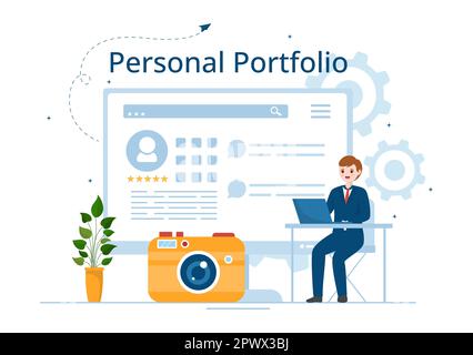 Personal Portfolio with Profile Data, Resume or Self Improvement to Attract Clients and Employers in Flat Cartoon Hand Drawn Templates Illustration Stock Photo