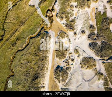 Aerial view of Eoropie Sand Dunes on the coast of Isle of Lewis, Scotland Stock Photo