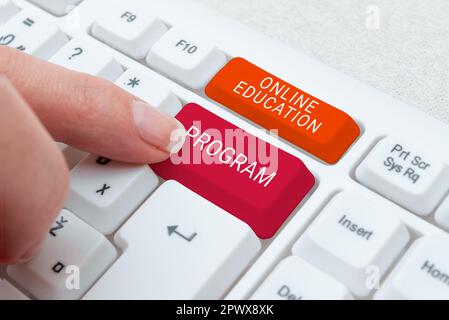 Text sign showing Online Education Program, Concept meaning Software development and programming courses Stock Photo
