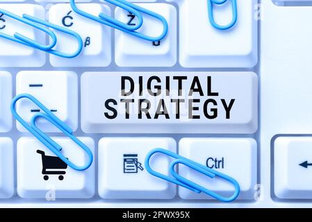 Text caption presenting Digital Strategy, Business concept plan for maximizing the business benefits of data assets Stock Photo