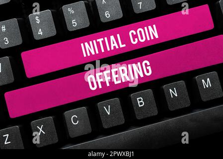 Handwriting text Initial Coin Offering, Word for Is a type of crowd funding using crypto currencies Stock Photo