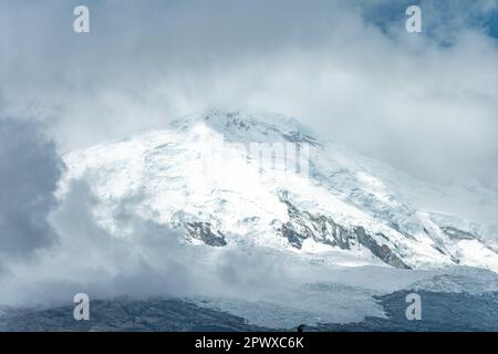 the highest mountain of Peru Huascaran in the Cordillera Blanca mountain range in the Yungay province. Stock Photo