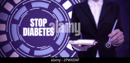 Text caption presenting Stop Diabetes, Conceptual photo Blood Sugar Level is higher than normal Inject Insulin Stock Photo