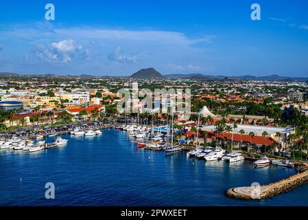 A view of the waterfront of Oranjestad capital of Aruba in the Caribbean Stock Photo