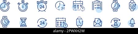 Time and date calendar and clock applications. Planning and deadline. Pixel perfect, editable stroke icons Stock Vector