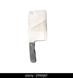 Watercolor knife for grill, kitchen tools for cooking bbq. Hand-drawn illustration isolated on white background. Perfect for menu cafe, restaurant Stock Photo