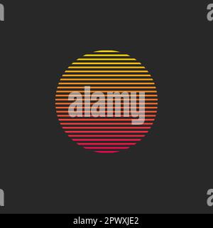 Sunset, sun striped logo, retro sunrise in Miami. Gradient icon for travel agency Stock Vector