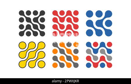 Set of connected liquid dots. Science logo, technology concept. Flat vector logo design, template element Stock Vector