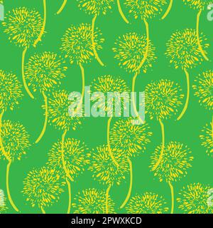 A yellow dandelion flowers pattern on green Stock Vector