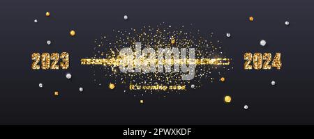 Happy New Year 2024. Banner template. Gold glittering progress bar. Coming soon new year. Stock Vector