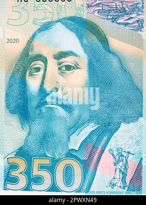 John Amos Comenius a closeup portrait from money Stock Photo