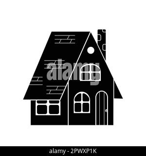 Vector monochrome contour pictogram of country house. Downtown architecture. Rental and sale of rustic housing. Black silhouette of a suburban Stock Vector