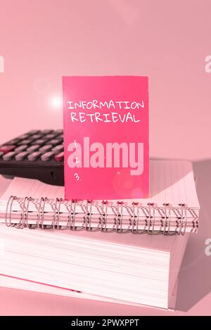 Sign displaying Information Retrieval, Business approach A place where data are stored and can be found Stock Photo