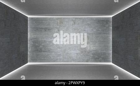interior with reinforced concrete walls and lights on the corners. 3d ...